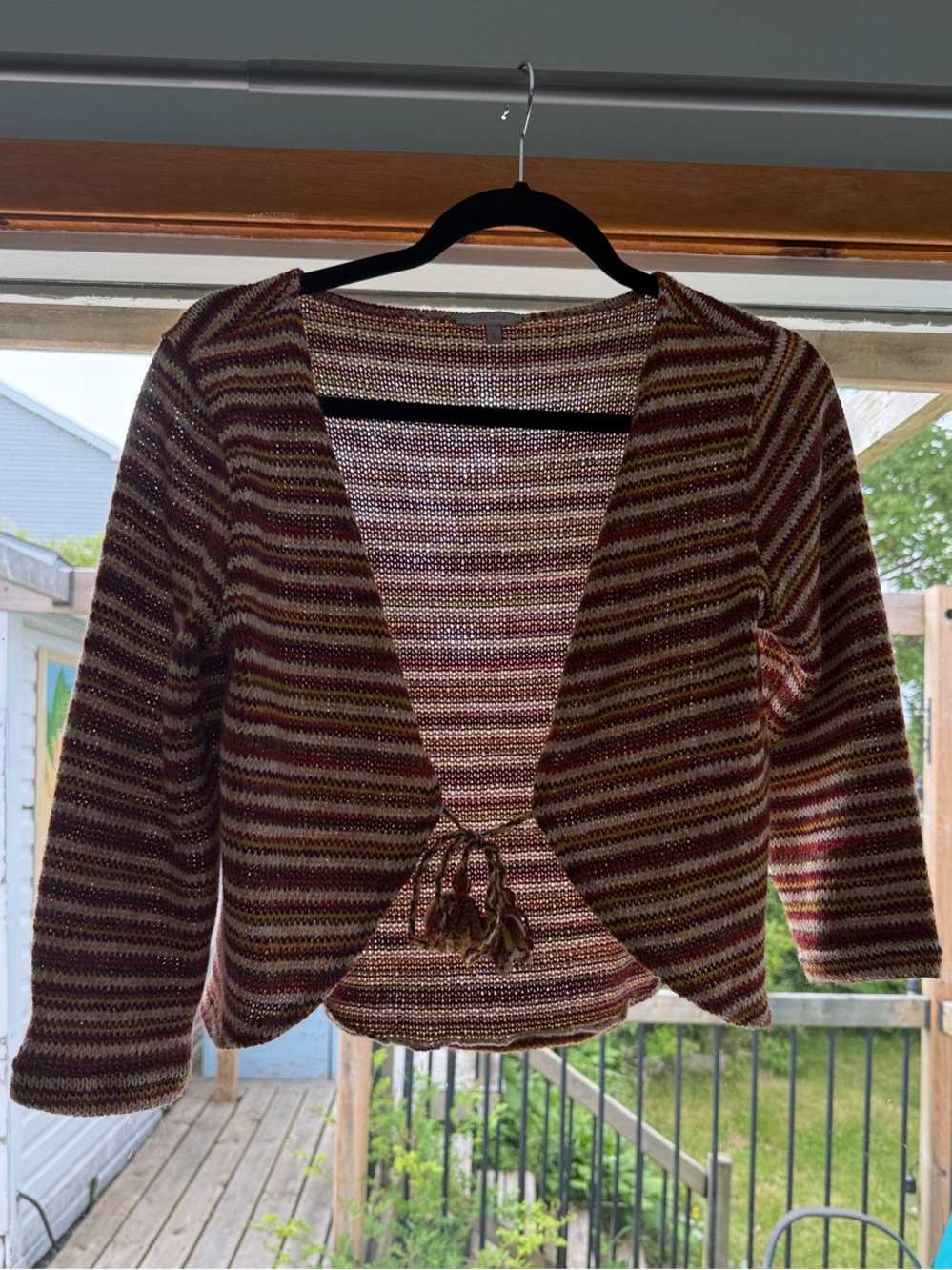 Marks & Spencer Striped Tie-Front Cardigan in Brown and Cream